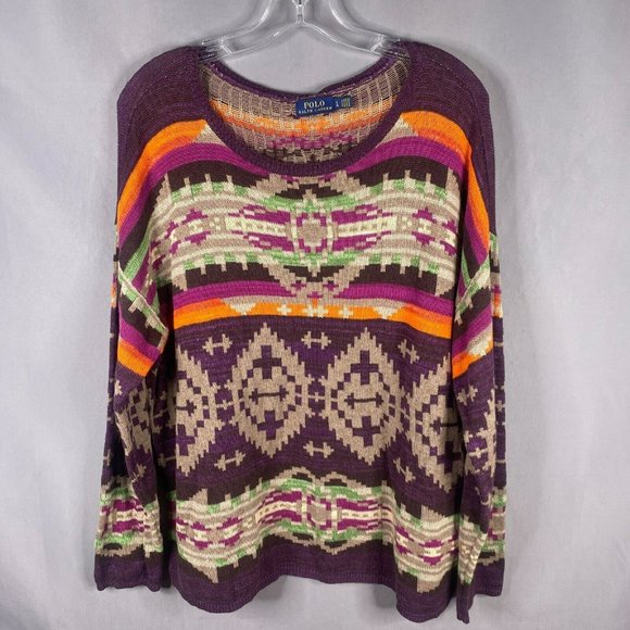 Ralph Lauren Southwest Aztec Print Cotton Sweater size L-XL - Picture 1 of 10